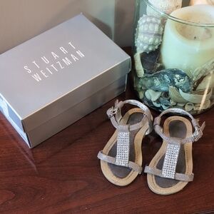 Stuart Weitzman Girls' Sparkling Taupe Rhinestone T-Strap Sandals